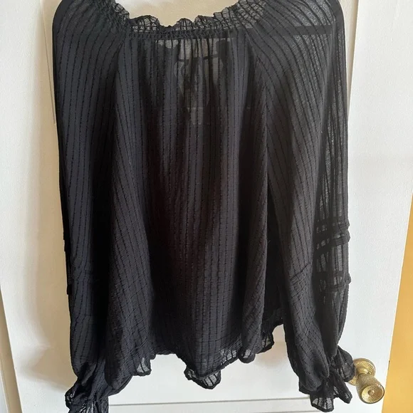 Free People Black Out of Town Split Neck blouse - size S/M - Picture 5 of 9